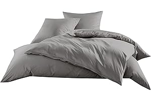 Mako-Satin Baumwollsatin Bettwäsche Uni einfarbig zum Kombinieren (Bettbezug 135 cm x 200 cm, Dunkelgrau) viele Farben & Größen