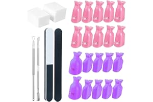 Aubeifou Ensemble de dissolvant de gel pour les ongles，10 pinces pour les doigts, 10 pinces pour les orteils, 100 chiffons en coton, 2 limes à ongles, un poussoir et un grattoir à cuticules