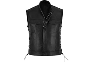 GENERISCH Chaleco de cuero para hombre Negro: chaleco de moto para hombre: chaleco motero de cuero para excursiones de motorista chaleco de cuero chaleco de hombre con cremallera y bolsillos chaleco de moto