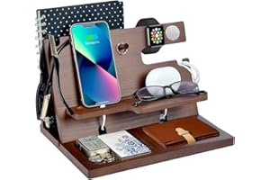ROBOMANOR Gifts for Men Birthday Wooden Phone Docking Station Watches Purses Bedside Organiser Christmas Men Gift Birthday Gifts for Men or Dad Desk Organiser Wood