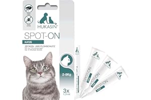 Hukasin Spot On Katze - Zecken- und Floh Schutz - langanhaltender Floh und Zeckenschutz für Katzen bis zu 12 Wochen, Zeckenschutz Katze