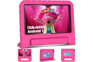 AOCWEI Tablet per bambini Tablet 7 pollici quad-core 1.5GHz Android 13 HD per bambini, 64GB (TF 512GB) | Wi-Fi | Doppia fotocamera | Controllo parentale | Custodia a prova di bambino, Rosa rossa
