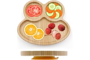 Samaly Bamboo Baby Plate with Silicone Suction Plate for Baby Toddler Kids- Divided Unbreakable- Non-Slip