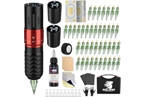 SOLONG TATTOO Solong Máquina de Tatuaje Kit Completo- 2 Baterías Inalámbrica Pistola de Tatuaje con Pantalla OLED 40pcs Agujas de Cartucho, 30ML Tinta Negra para Principiantes Artistas del Tatuaje SLE75KITEU-1