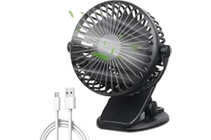 EXTFANS Ventiladores de clip,ventilador de mesa, ventilador pinza usb con batería recargable, vventilador portatil ajustable de 3 velocidades 360 para dormitorio de escritorio,Negro