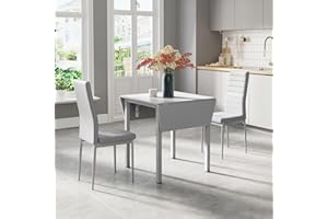 JEFFORDOUTLET Dining Table and Chairs, Drop Leaf Kitchen Table With PU Leather High Back Chair