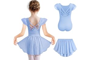 Arshiner Dziewczęca odzież baletowa, 2-11 lat, krótki rękaw, bawełna, bez pleców, baletowy trykot, dla dzieci, brokatowa sukienka do tańca, dwuczęściowy garnitur, dla malucha, do tańca, z szyfonową