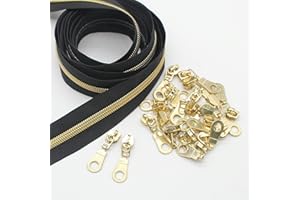 Leekayer #5 Gold Metallic Nylon Coil Zippers by The Yard Bulk 10 Yards Black Tape with 25pcs Gold Sliders for DIY Sewing Tailor Craft Bag Leekayer(Gold Black)