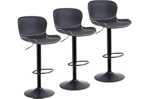 Youhauchair Barhocker 3er Set, Barhocker Höhenverstellbar aus PU-Leder, wasserdicht und verschleißfest, Barhocker mit Lehne, Drehbarer bar Stool, modern, Schwarz