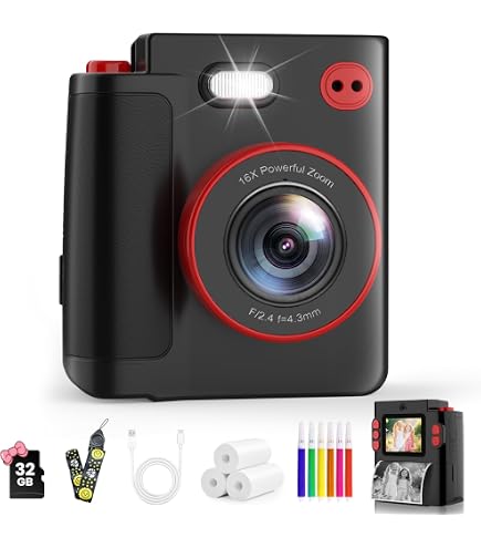 Fotocamera Istantanea Per Bambini 1080P HD – Stampa Termica, 12MP, 8X Zoom, 32GB Incluso – Regalo Di Compleanno E Natale Per Ragazzi E Ragazze