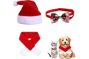 CHERIOLL Animale Domestico Regolabile Natale Cappello Santa, Costume Di Natale Per Animali Domestici, 3 Pezzi Costumi Natalizi Per Animali Domestici, Sciarpa Natale Gatto Costume Di Natale, Per Cani, Gatti