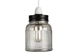 MiniSun | Retro Style Clear Glass Ribbed Pattern Design Jar Ceiling Light Shade | Pendant Lights, Home Décor & Improvement Essential | 155mm Shade Width