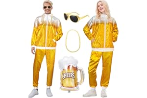 BITOYO 80er Jahre Kostüm Trainingsanzug Herren, Bierkostüm Herren und Damen, Faschingskostüm mit Jacke, Hose, Brille, Halskette, Ballon, 80er 90er Jahre Kostüm für Bierfest Karneval Halloween Party