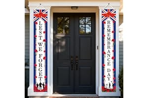 Remembrance Day Decorations Porch Banner - Eiapadeor Lest We Forget Hanging Banner Door Decoration, Poppy Porch Decor for Soldiers Heroes Remembrance Veterans Memorial Day