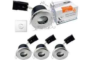 Sweier Fire Rated Downlights for Ceiling IP65 Dimmable 5W 6000K Cool White Recessed Satin Nickel Ceiling Lights for Bathrooms 70mm Hole 220V-240V Pack of 4