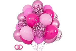 HYKJNBW 68 Pcs Pink Balloons Set 12 Inch, Hot Pink Latex Balloon Confetti Ballon Pastel Pink Metallic Party Balloons Helium for Girls Women Baby Shower Princess Wedding Birthday Party Decoration