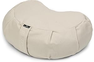 Yoga Studio European Crescent Zafu Cushion | Organic Cotton | 42 x 30 x 18cm | Meditation Pouf | Buckwheat Hulls