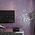 MEAIHOME Modern Abstract 3D Curve Non-Woven Flocking Striped for Wallpaper Roll 0.7m(2.29' W) x 8.4m(27.56' L)=5.88㎡(63.11 sq.ft) (Purple&Gray)