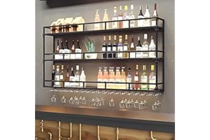 KEPMOGOH Casier à Vin en MéTal, Porte-Bouteilles Mural avec Porte-Verre, Etagere A Vin, Porte-Vin, Etagere Murale Range Bouteille Vin pour Maison, Cuisine, Bar, Salle À Manger (Noir, 120cm)