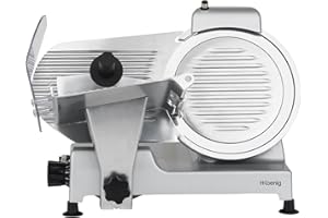 Cortadora de fiambre eléctrica H.Koenig MSX250, profesional, precisa, espesor de corte 0-12 mm, cuchilla italiana de 25 cm, afilador integrado, amplia bandeja, 282 rpm, plateado