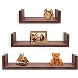 Greenco Set of 3 Floating U Shelves, Walnut Finish
