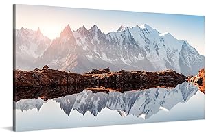 PICANOVA – Photo sur Toile Monte Bianco Alpes Lac de Montagne Chesery 100x50cm – Impression sur Toile Haut de Gamme – Image sur Toile pour Décoration Murale Moderne – La Collection Montagnes