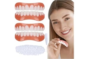 EONDEVO 2 Paia Faccette Denti Sorrisi Cosmetici, Sicuro e Confortevole Dente Provvisorio Superiore e Inferiore con Perline di Riparazione per Uomini e Donne La Riparazione Temporanea di Problemi Dentali