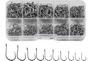 Jinlaili Hameçon de Pêche, 600 PCS Hameçons Barbelés en 10 Tailles, Crochets de Pêche, Hameçon à Carpe en Acier Carbone avec Boîte Plastique, 3# - 12#
