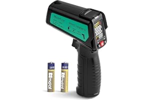 MASTFUYI Termometro a infrarossi, Termometro a temperatura laser, emissività regolabile, misura massima, superficie senza contatto, pistola termica digitale IR per alimenti, cucina, barbecue, forno per pizza