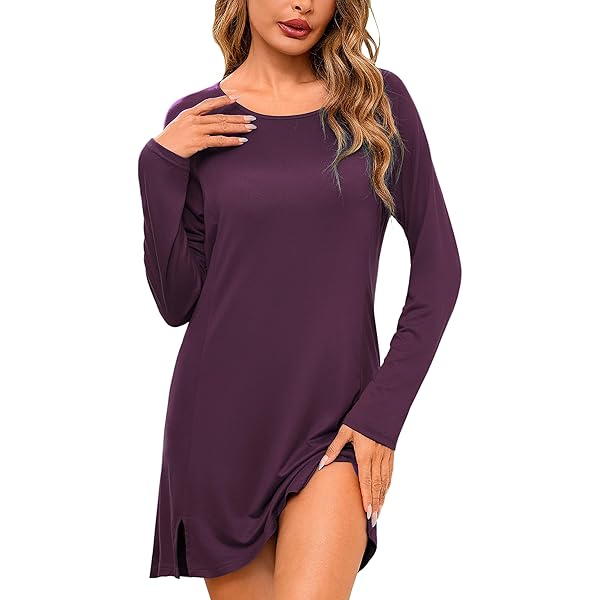 Leversic nachthemd voor dames, met lange mouwen, slaapshirt van katoen, ronde hals, slaaphemd met kant, S-XXL, XXL