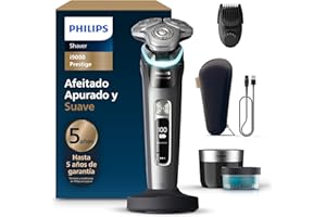Philips i9000 Prestige, Afeitadora Eléctrica Hombre, Máquina de Afeitar Barba en Seco y Mojado, Tecnología SkinIQ, Base de Carga, Recargable, Estuche, Centro de limpieza, Recortador, XP9202/33