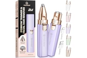 VG VOGCREST Removedor de vello facial y cejas para mujeres: Afeitadora eléctrica 2 en 1 para el rostro y recortadora de cejas - Removedor de vello facial y corporal recargable para mujeres con luz LED (Morado)