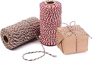 200m Red Green White Christmas Twine Cotton Craft String, RFWIN Christmas String Bakers Twine for Kitchen Cooking, Baking, Butchers, DIY Handmade Arts Gift Wrapping