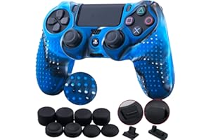 9CDeer 1 Pieza de Siliconas Tachonado Protector Manga Caso Cubierta Piel Cover Skin +8 Puños de Pulgar Tapas Analógicas Thumb Grip +2 a Prueba de Polvo Tapones para Mando PS4/Slim/Pro, Camuflaje Azul