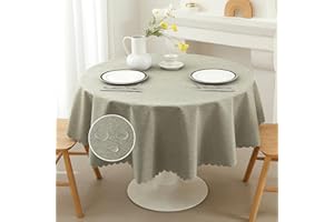 Vorvowry Mantel Antimanchas Rectangular Redonda con Efecto Lino Mantel Impermeable Hule Mesa Manteles para Fiesta Cocina Comedor Redonda 160cm Gris Lino