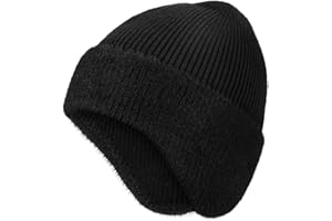 HAGOT Czapka zimowa unisex z nausznikami, dzianinowa czapka z klapkami na uszy, gruba ciepła czapka z podszewką polarową do aktywności na świeżym powietrzu, Czarny, Rozmiar uniwersalny