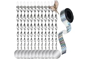 AOMAIGAD 12 Repelente de pájaros+12 Discos Repelentes de Aves+50 m Cinta Reflectante de Doble Cara Cinta Reflectante para pájaros,para ahuyentar pájaros y decoración para balcón y jardín