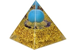 KYEYGWO Blue Howlite Turquoise Positive Energy Pyramid Gemstone with Crystal Ball, Reiki Healing Crystal Pyramid Chakra Pyramid Desktop Ornament for Meditation and Home Decoration