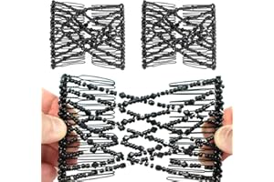 JEYORZY 2 Pinzas de Peinetas Elásticas de Pelo Mágicas, Pelo Peine Doble para Cabello, Peinetas Para El Pelo con Decoración de Perlas, Magic Hair Comb, Moda Mágica Peines Dobles para el Cabello, negro
