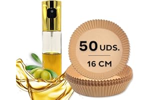 Destiny SM Aceitera Spray Pulverizador + Papel Air Fryer (50 uds.), Pulverizador de Aceite para Freidora de Aire, Utensilios Freidora de Aire, Aceite Spray 100ML, Moldes para Freidora de Aire (1)