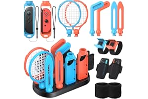 Kit d'accessoires pour Switch 2/1/OLED für Switch Sports ，FASTSNAIL Accessoires pour Nintendo Switch 2 pour Joycon, avec Bracelets ,Courroies de jambe, Raquettes de tennis, Clubs de golf, épées