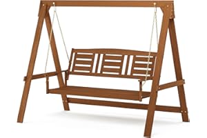 ‎FURINNO Furinno Tioman Outdoor 3-Sitzer Schaukel mit Ständer, natur, 119,9 x 208,9 x 165,9 cm