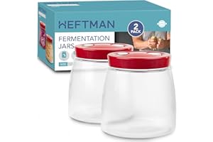HEFTMAN Fermentazione Barattolo Vetro - Barattoli Vetro Conserve con Presa D'aria a 1 via, 1 Litro, Ideale per Fermentazione Sicura per Kefir, Kimchi, Crauti, Contenitore Lievito Madre (2 Pezzi)