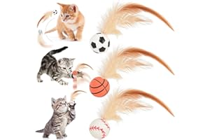 LUYLMO 3 Stück Hüpfender Katzenball mit Feder, 2025 Neuestes Interaktives Federballspielzeug für Wohnungskatzen, Unterhaltung mit Federn, Spielen für drinnen und draußen, hochelastischer Spaß für Katzen