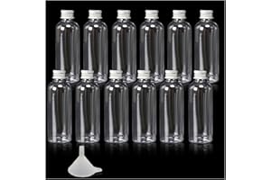 Kitnish Alcohol Bottles 60ml Plastic Bottles with Silver Screw Caps, Reusable Empty Bottles with Funnel, Parties & Wedding Small Favour Bottles (12PCS)