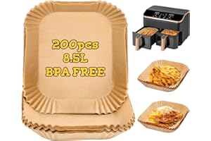 ‎FHZYTG 200 Stück Airfryer Backpapier für Heißluftfritteuse Cosori 8,5L, Cookwise 9L, Airfryer Zubehör für COSORI CAF-R901-AEU, Heißluftfritteuse Zubehör für 2 Kammern