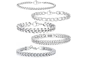 Eniyou 5 Pcs Bracciale Uomo Argento Braccialetto Uomo Catena Acciaio Inox Bracciali Uomo Argento Bracciale Uomo Acciaio Bracciale Acciaio Uomo Bracciali Uomo Catena Acciaio Inox Bracciale Uomo Argento
