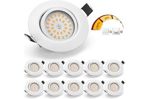 ‎GR4TEC Gr4tec LED Einbaustrahler Dimmbar Schwenkbar 30°, 10 x LED Spot 230V Ultra Flach 5.5W 600lm Warmweiss 3000K, IP20 Einbauleuchten Weiß für Küche Schlafzimmer, Einbauspots Loch 68mm-80mm