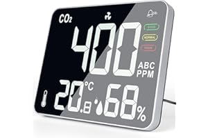 BILIPALA Medidor de CO2, Monitor de Calidad del Aire Interior, Detector de Dióxido de Carbono con Alarma, Temperatura, Humedad Relativa y Medidor de CO2, Monitor de Aire para Hogares- DM6502, Negro