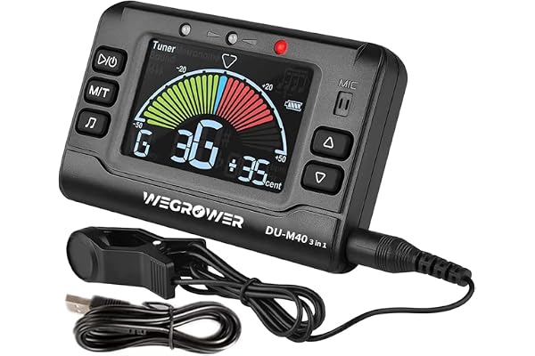 Wegrower Accordeur métronome numérique rechargeable 3 en 1 pour guitare, basse, violon, ukulélé et chromatique, clarinette, trompette, flûte, accordeurs pour tous les instruments